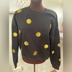 NWOT Black Embroidered Smiley Face Sweatshirt XL